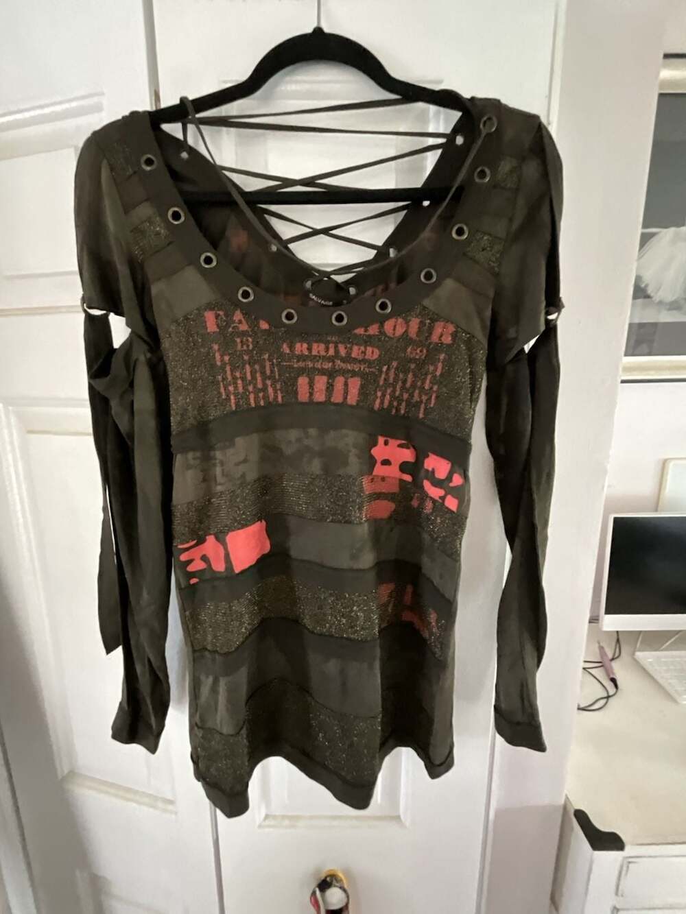 Salvage Graphic Lace-Up Long Sleeve Punk Rock Top